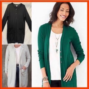 J. JILL BUTTON UP WOOL MIX BLACK DUSTER CARDIGAN M